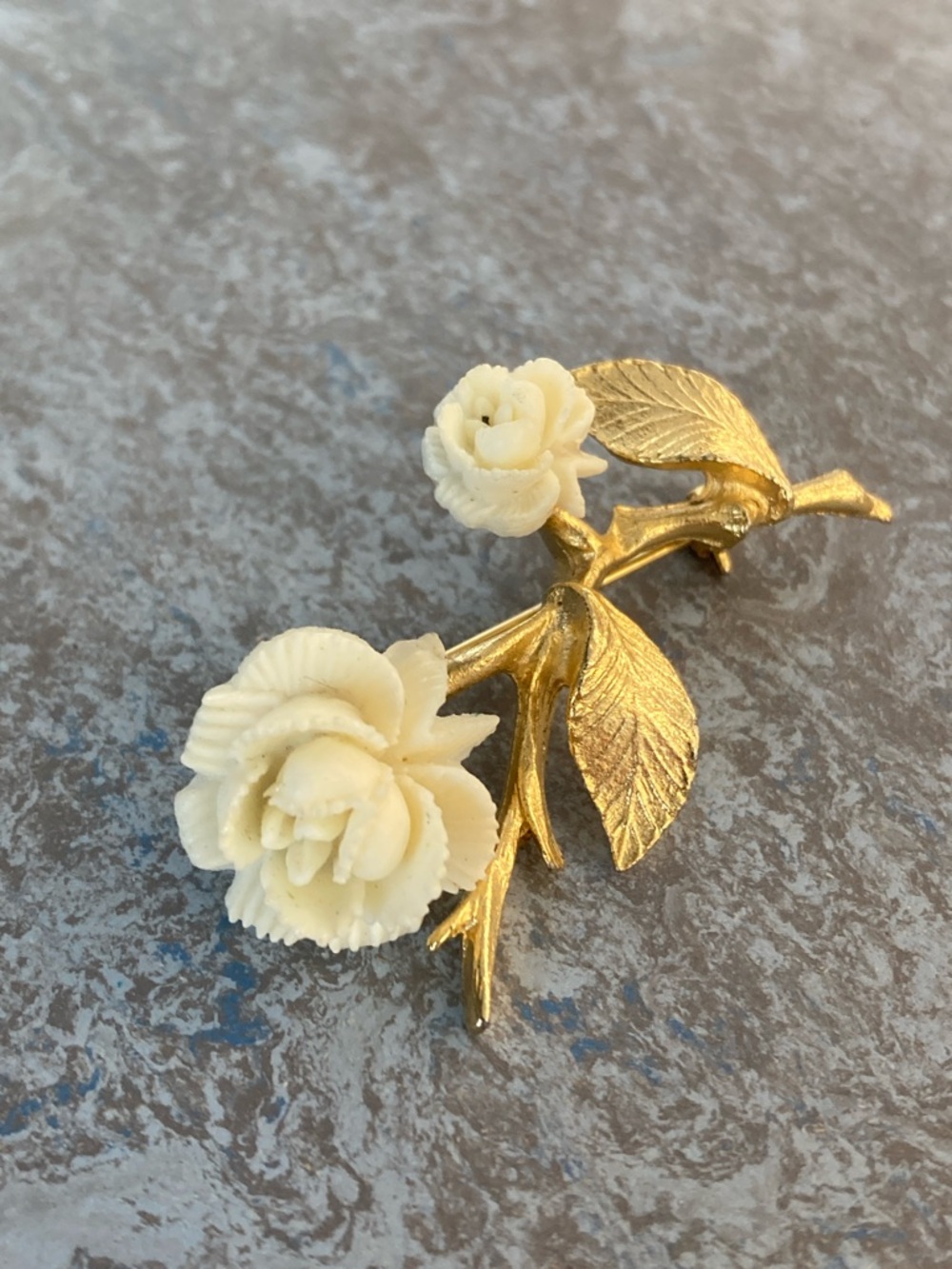 Ivory Flower and Gold-Tone Leaf Brooch - Elegant Women's Jewelry